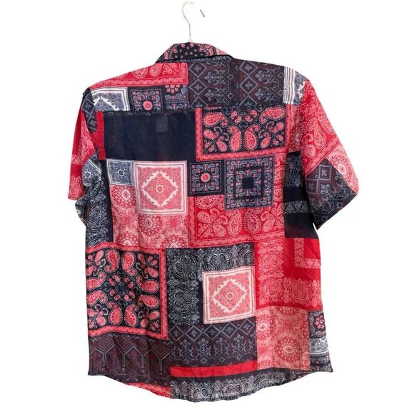 Raga Man Bandana Patchwork Button Down Shirt Red Navy White Medium - Picture 8 of 11